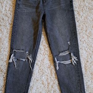 American Eagle‎ Outfitters Dark Gray Distressed Straight Leg Jeans Size 00
